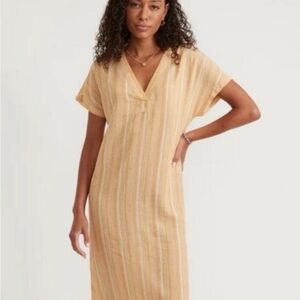 Marine Layer NWT Bali Tunic Dress - Gold Shadowy Stripe Linen Blend Size XL